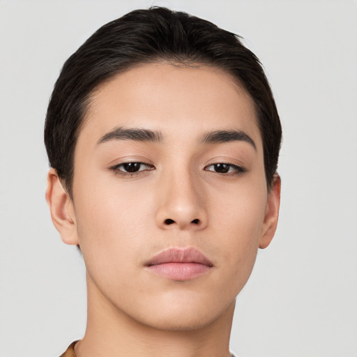 Neutral asian young-adult male with short  brown hair and brown eyes