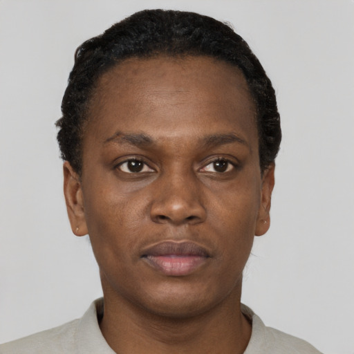 Neutral black young-adult male with short  brown hair and brown eyes