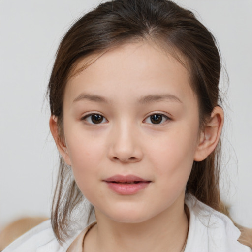 Neutral white child female with medium  brown hair and brown eyes