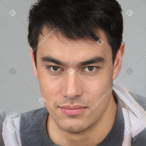 Neutral asian young-adult male with short  brown hair and brown eyes