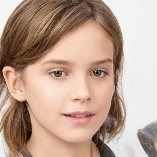 Neutral white young-adult female with medium  brown hair and grey eyes