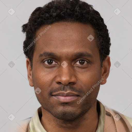 Neutral latino young-adult male with short  brown hair and brown eyes