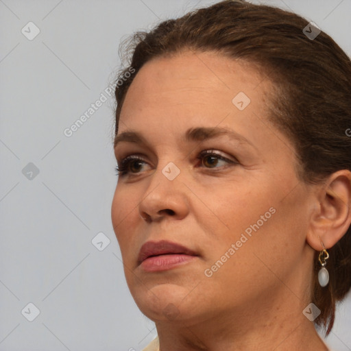 Neutral white adult female with medium  brown hair and brown eyes