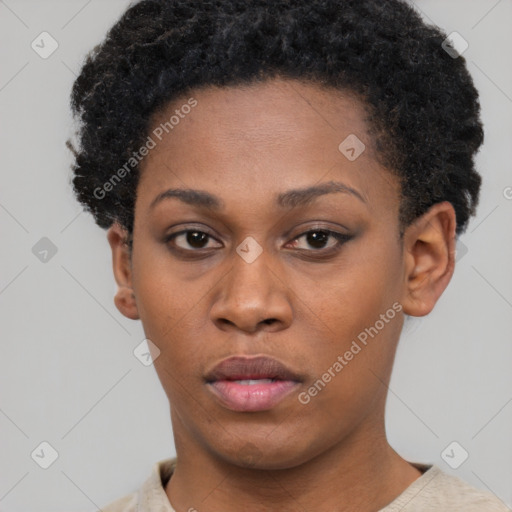 Neutral black young-adult female with short  brown hair and brown eyes