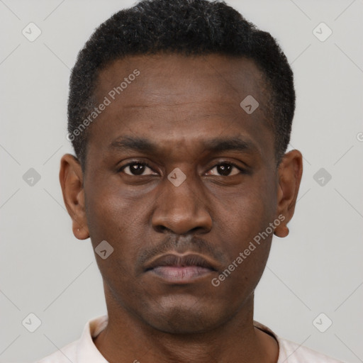 Neutral black young-adult male with short  brown hair and brown eyes