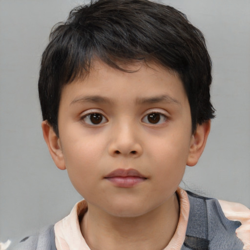 Neutral asian child male with short  brown hair and brown eyes
