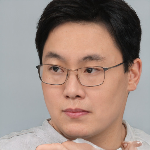 Neutral asian young-adult male with short  brown hair and brown eyes