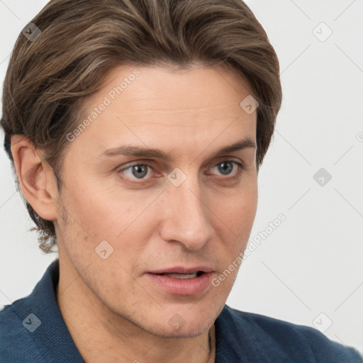 Neutral white adult male with short  brown hair and brown eyes