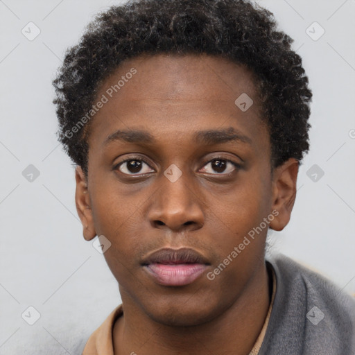 Neutral black young-adult male with short  brown hair and brown eyes