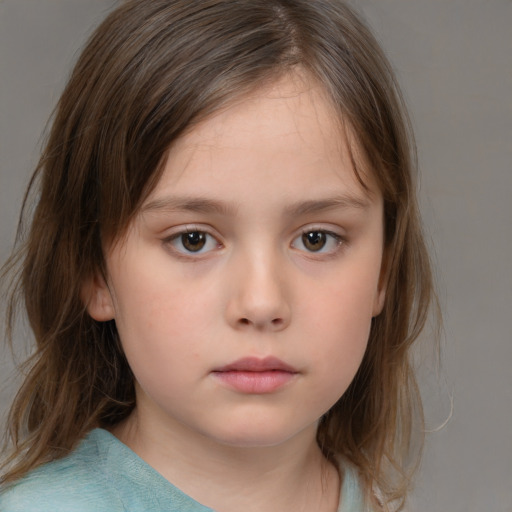 Neutral white child female with medium  brown hair and brown eyes