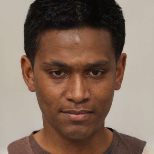Neutral black young-adult male with short  brown hair and brown eyes