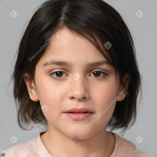 Neutral white child female with medium  brown hair and brown eyes