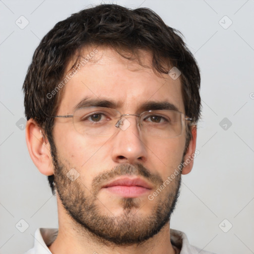 Neutral white adult male with short  brown hair and brown eyes