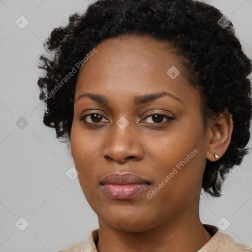 Neutral black young-adult female with short  black hair and brown eyes