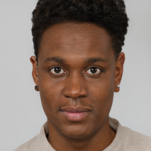 Neutral black young-adult male with short  brown hair and brown eyes