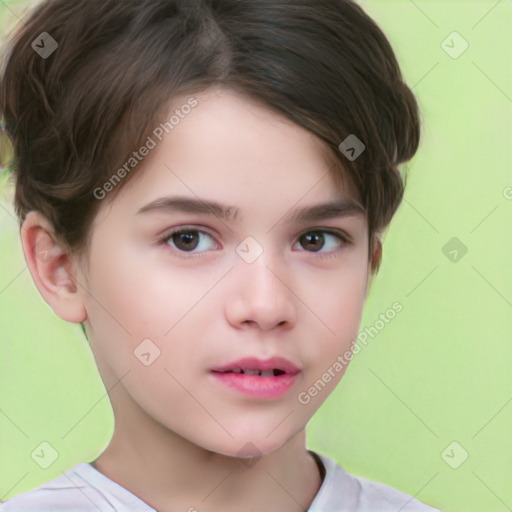 Neutral white child female with short  brown hair and brown eyes