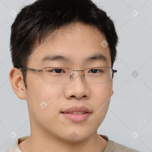 Neutral asian young-adult male with short  brown hair and brown eyes