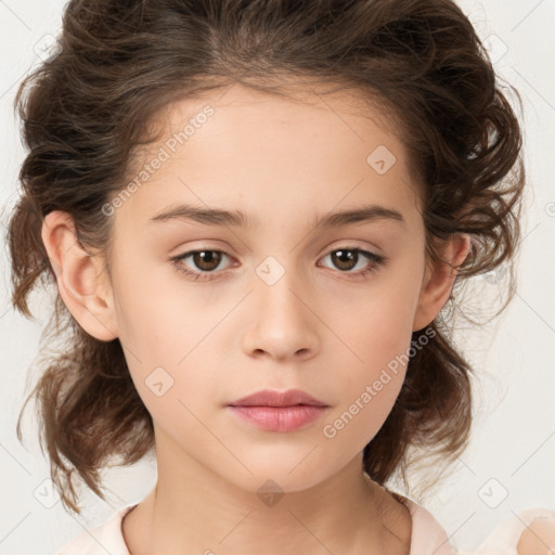 Neutral white child female with medium  brown hair and brown eyes