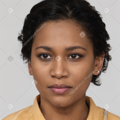 Neutral black young-adult female with short  brown hair and brown eyes