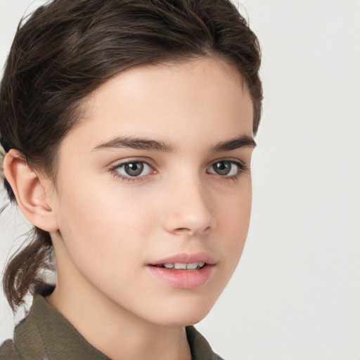 Neutral white young-adult female with short  brown hair and brown eyes