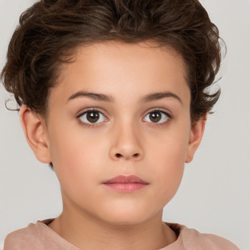 Neutral white child female with short  brown hair and brown eyes