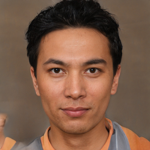 Neutral asian young-adult male with short  black hair and brown eyes