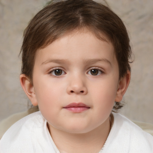 Neutral white child female with medium  brown hair and brown eyes