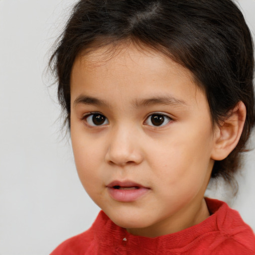 Neutral white child female with medium  brown hair and brown eyes