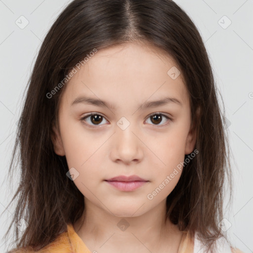 Neutral white child female with medium  brown hair and brown eyes