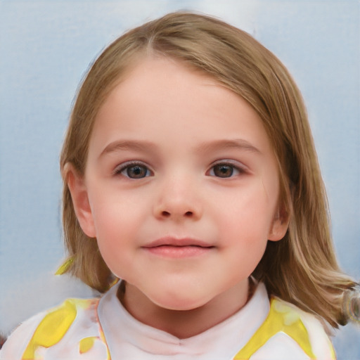 Neutral white child female with medium  brown hair and grey eyes