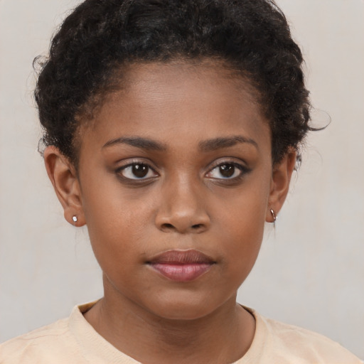 Neutral black young-adult female with short  brown hair and brown eyes