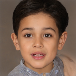 Joyful white child female with short  brown hair and brown eyes