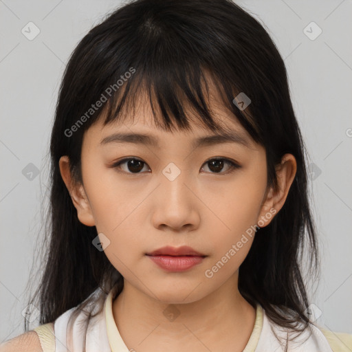 Neutral asian young-adult female with medium  brown hair and brown eyes