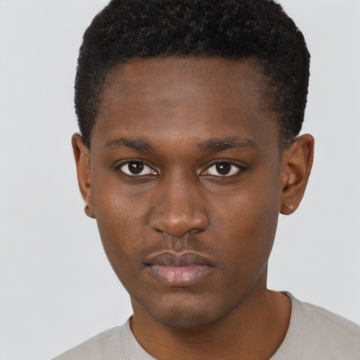 Neutral black young-adult male with short  brown hair and brown eyes