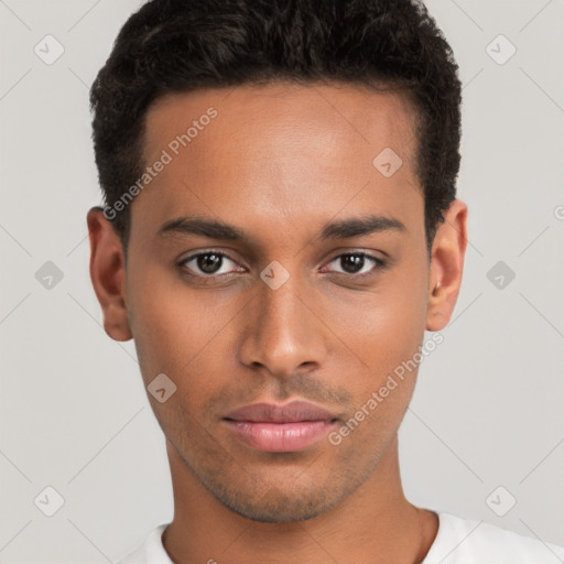 Neutral black young-adult male with short  brown hair and brown eyes