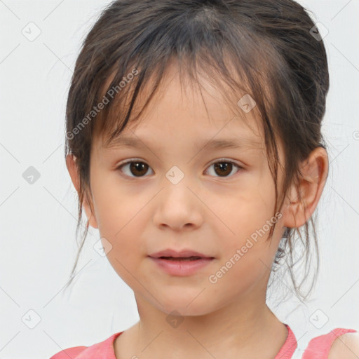 Neutral white child female with medium  brown hair and brown eyes