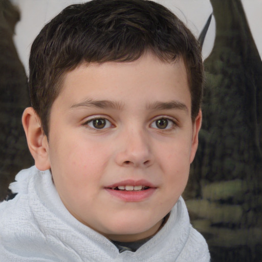 Joyful white child male with short  brown hair and brown eyes