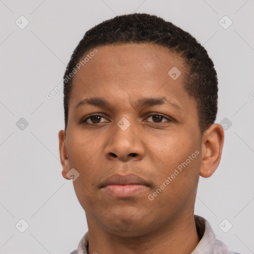 Neutral black young-adult male with short  brown hair and brown eyes