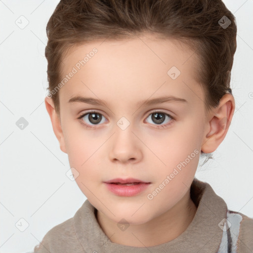 Neutral white child female with short  brown hair and brown eyes