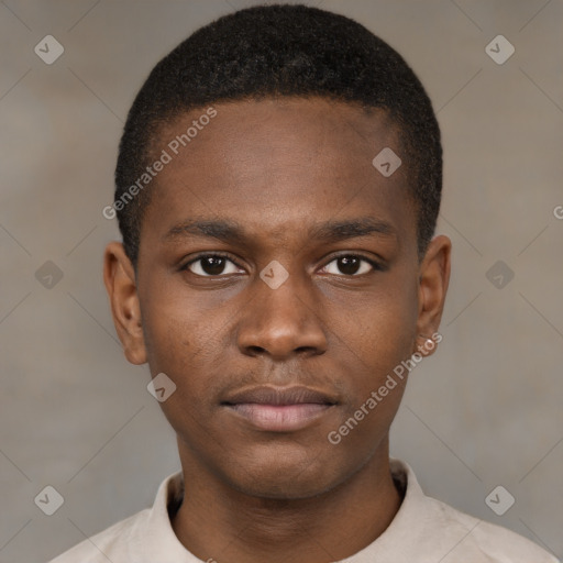 Neutral black young-adult male with short  brown hair and brown eyes