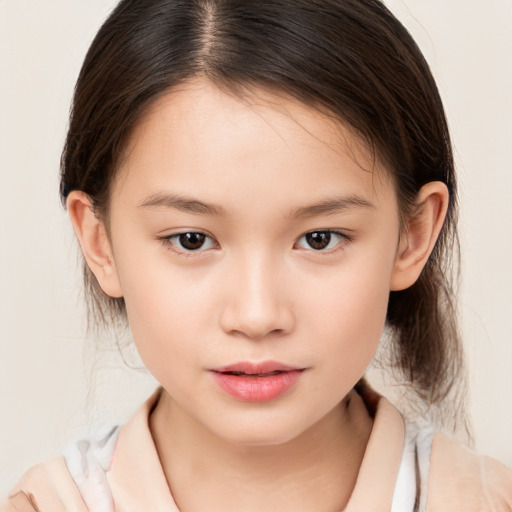 Neutral white child female with medium  brown hair and brown eyes