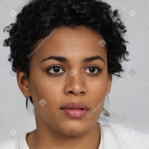 Neutral black young-adult female with short  brown hair and brown eyes