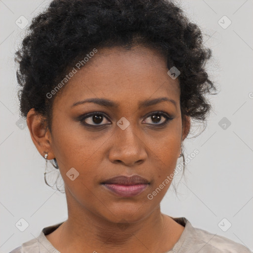 Neutral black young-adult female with short  brown hair and brown eyes