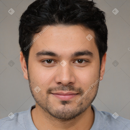 Neutral white young-adult male with short  black hair and brown eyes