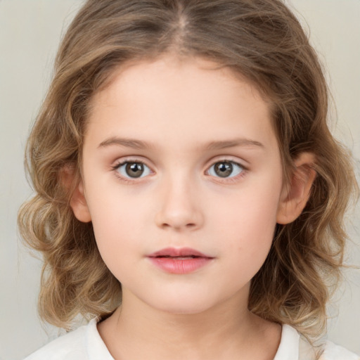 Neutral white child female with medium  brown hair and brown eyes