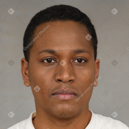 Neutral black young-adult male with short  brown hair and brown eyes