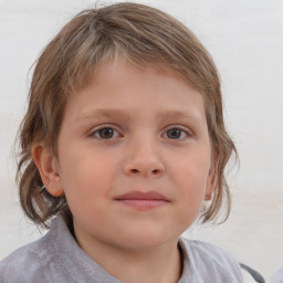 Neutral white child female with medium  brown hair and blue eyes