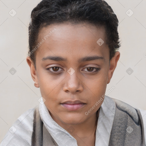 Neutral white child female with short  brown hair and brown eyes