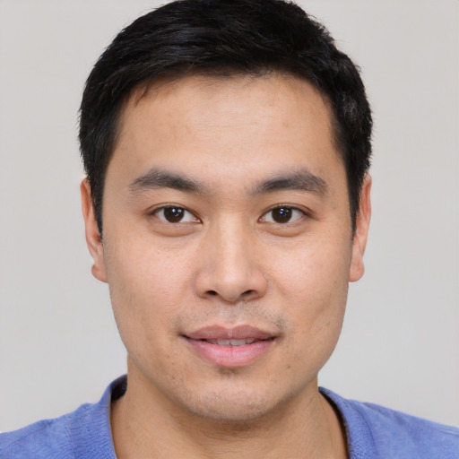 Neutral white young-adult male with short  black hair and brown eyes