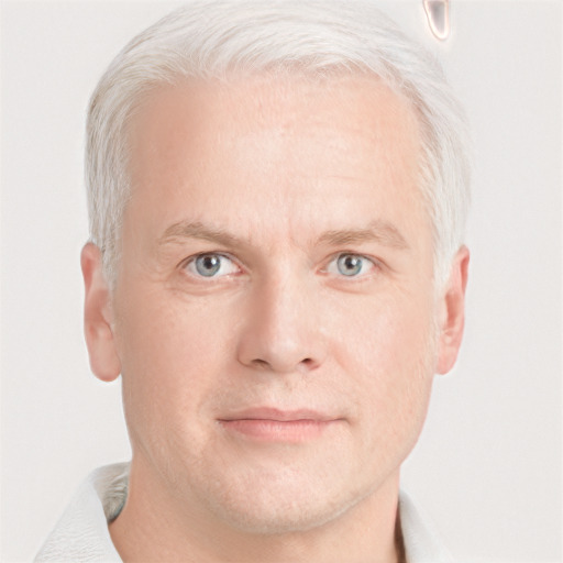 Neutral white adult male with short  blond hair and blue eyes